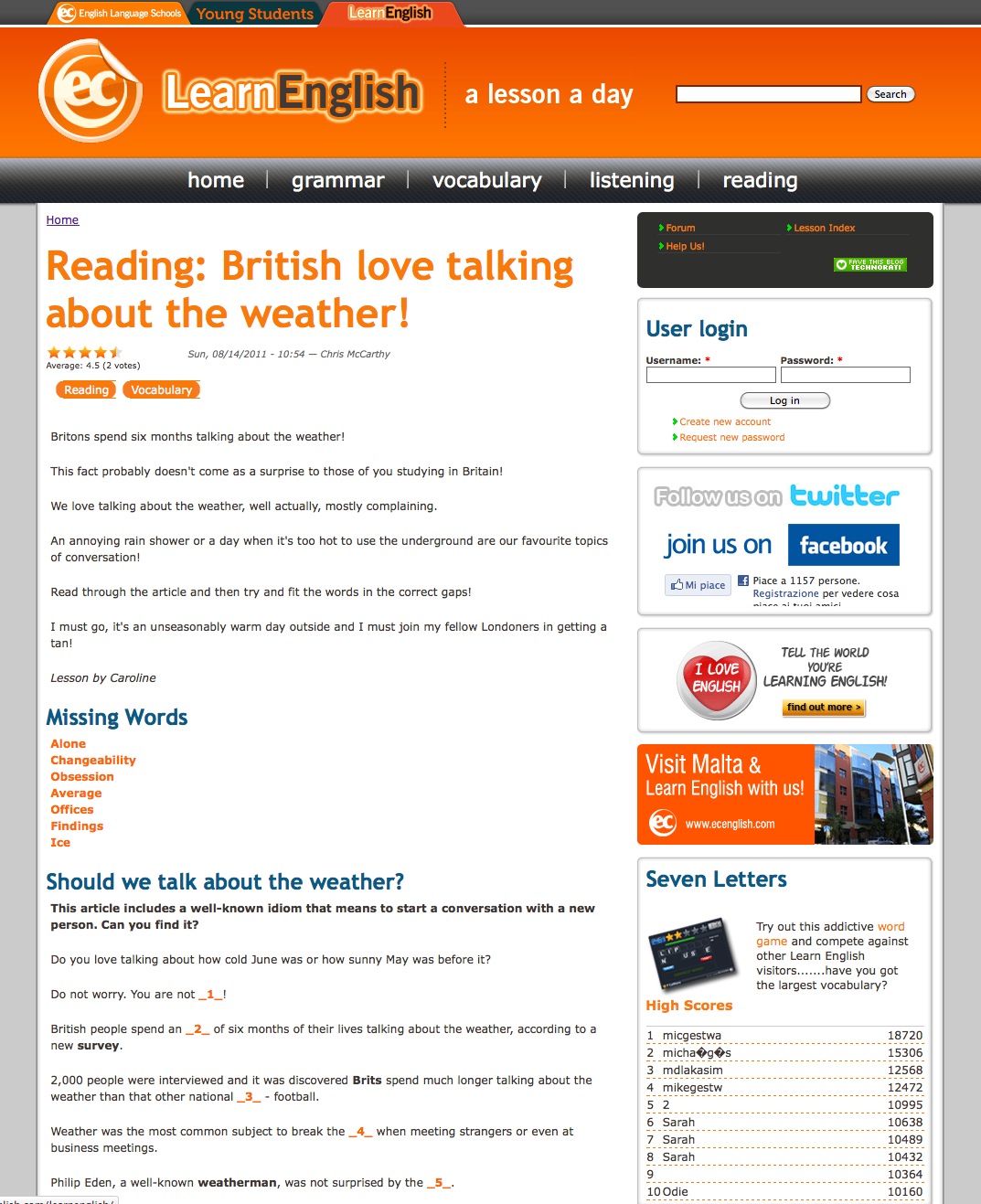 Reading: British love talking about the weather | Recurso educativo 40826