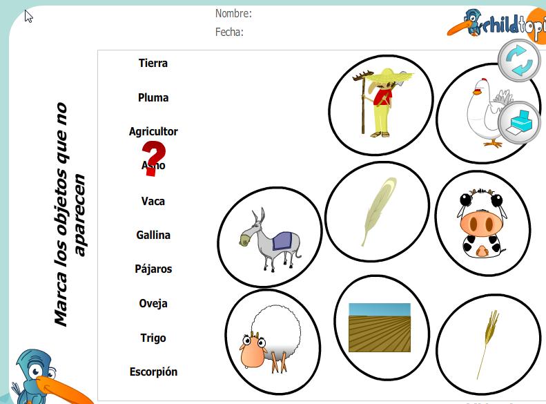 Fichas: marca los objetos que no aparecen | Recurso educativo 43933